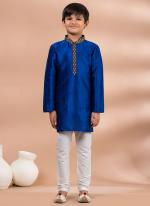 Banarasi Dhupion Blue Traditional Wear Digital Printed Kids Kurta Pajama